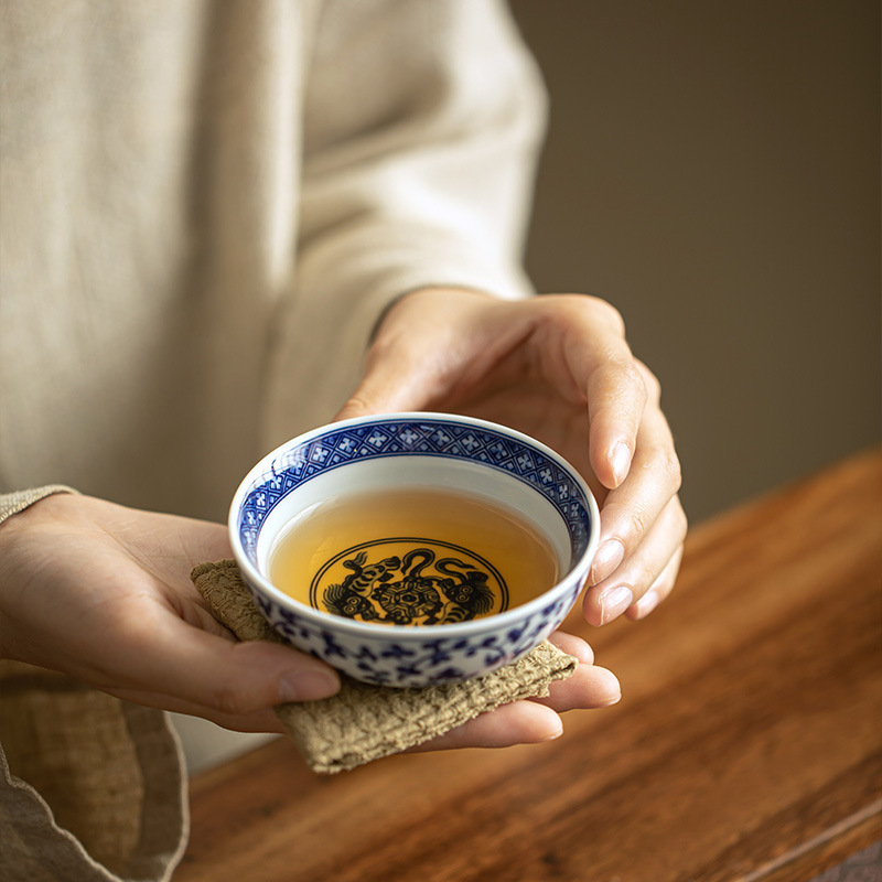 青花缠枝莲主人杯复古茶杯单杯个人杯陶瓷中式仿古茶盏普洱杯水杯