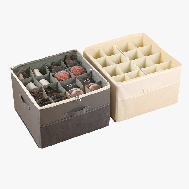 可折叠多功能鞋子收纳盒布艺鞋盒带盖子分隔整理箱衣物收纳盒
