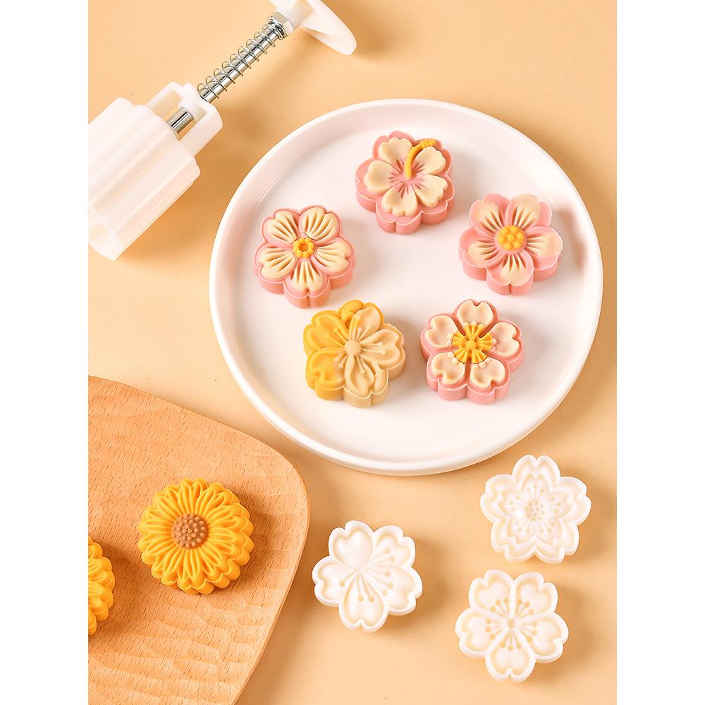 中秋2025新款月饼模具手压式家用50g糕点压模绿豆糕压花点心磨具