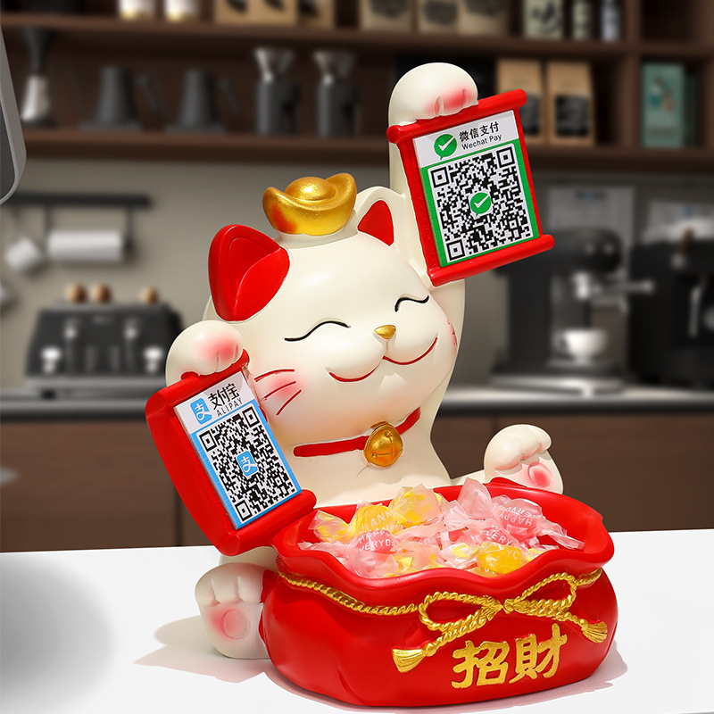 招财猫摆件收钱二维码收银台店铺前台新店装饰开业大吉发财猫礼物