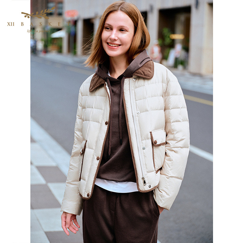 十二篮25冬新款复古巴恩风轻薄羽绒服撞色翻领白鹅绒短外套女,女装/女士精品,羽绒服,淘宝优惠券,粉丝福利购,淘宝优惠卷