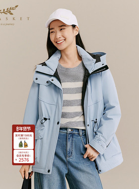 XII BASKET十二篮25冬新款户外鹅绒服女工装派克外套保暖加厚蓝色