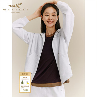 XII 纯色休闲慵懒宽松拉链连帽浅灰卫衣女 BASKET十二篮秋款