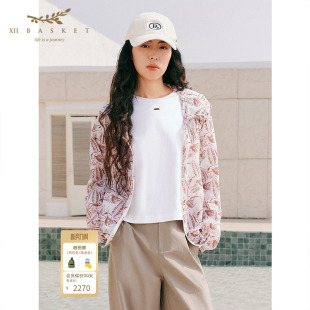 十二篮26夏新款 零感轻量山系户外防晒外套印花连帽上衣女咖色