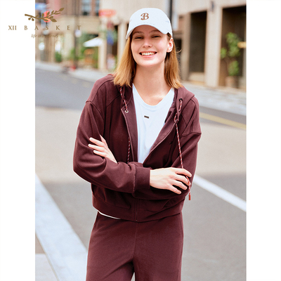 XII BASKET十二篮商场同款25冬新款安可拉红连帽卫衣外套女