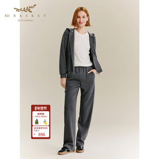 XII BASKET十二篮秋季高级深灰色窄版显瘦运动休闲直筒裤女