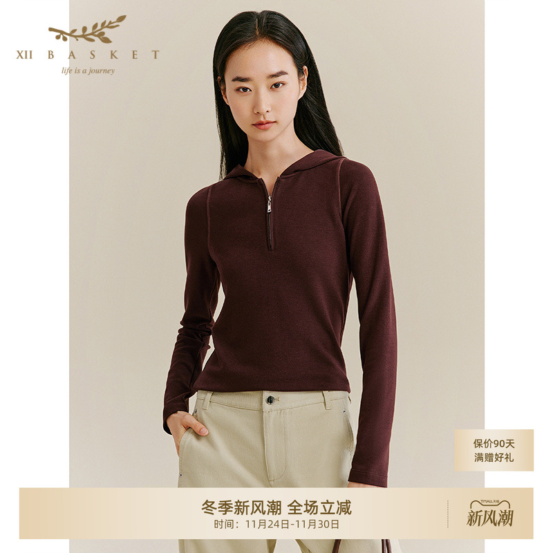 十二篮高级感修身磨毛长袖上衣女