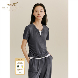 女运动弹力舒适灰色秋季 上衣短袖 BASKET十二篮慵懒假两件短袖 XII