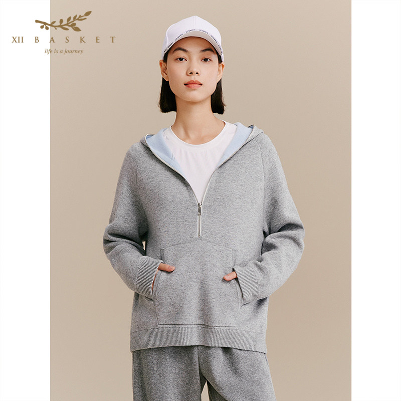 XII BASKET十二篮商场同款冬季羊毛针织连帽卫衣女宽松休闲