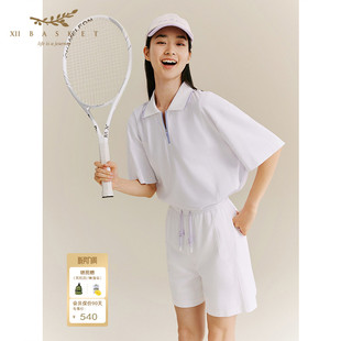 都市舒适休闲网球运动POLO衫 白色短袖 女 BASKET十二篮秋季 XII