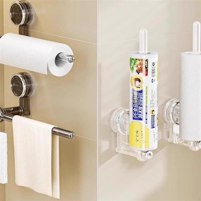 吸盘厨房卷纸架免打孔悬挂一次性抹布保鲜膜纸巾置物架橱柜纸挂架