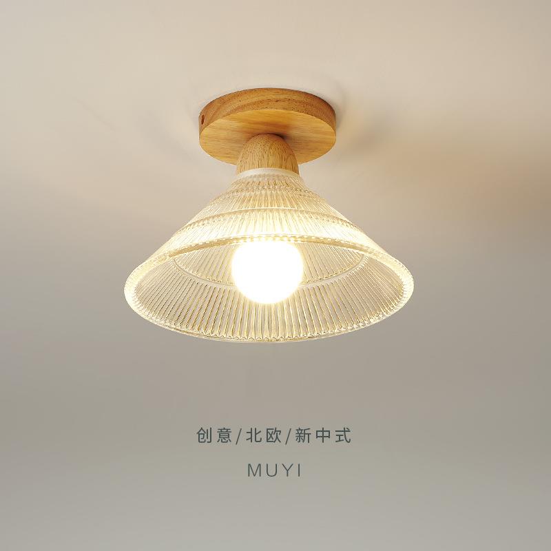 过道灯走廊灯网红入户玄关木艺灯北欧原木风阳台玻璃吸顶灯具