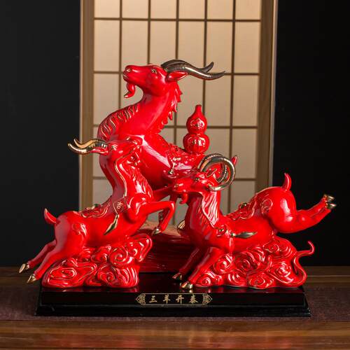 德化陶瓷羊摆件一对招财客厅家居装饰品办公室三羊开泰工艺品摆设