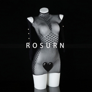 夜曲蔷薇「夜不能寐」性感镂空辣妹珍珠半高领包臀修身网衣