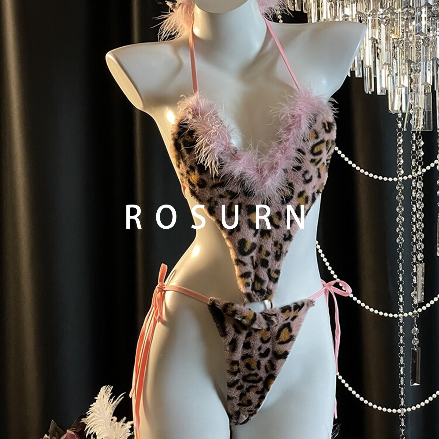 夜曲蔷薇「粉绒豹媚」性感cos小野豹性感连体衣纯欲呆萌睡衣