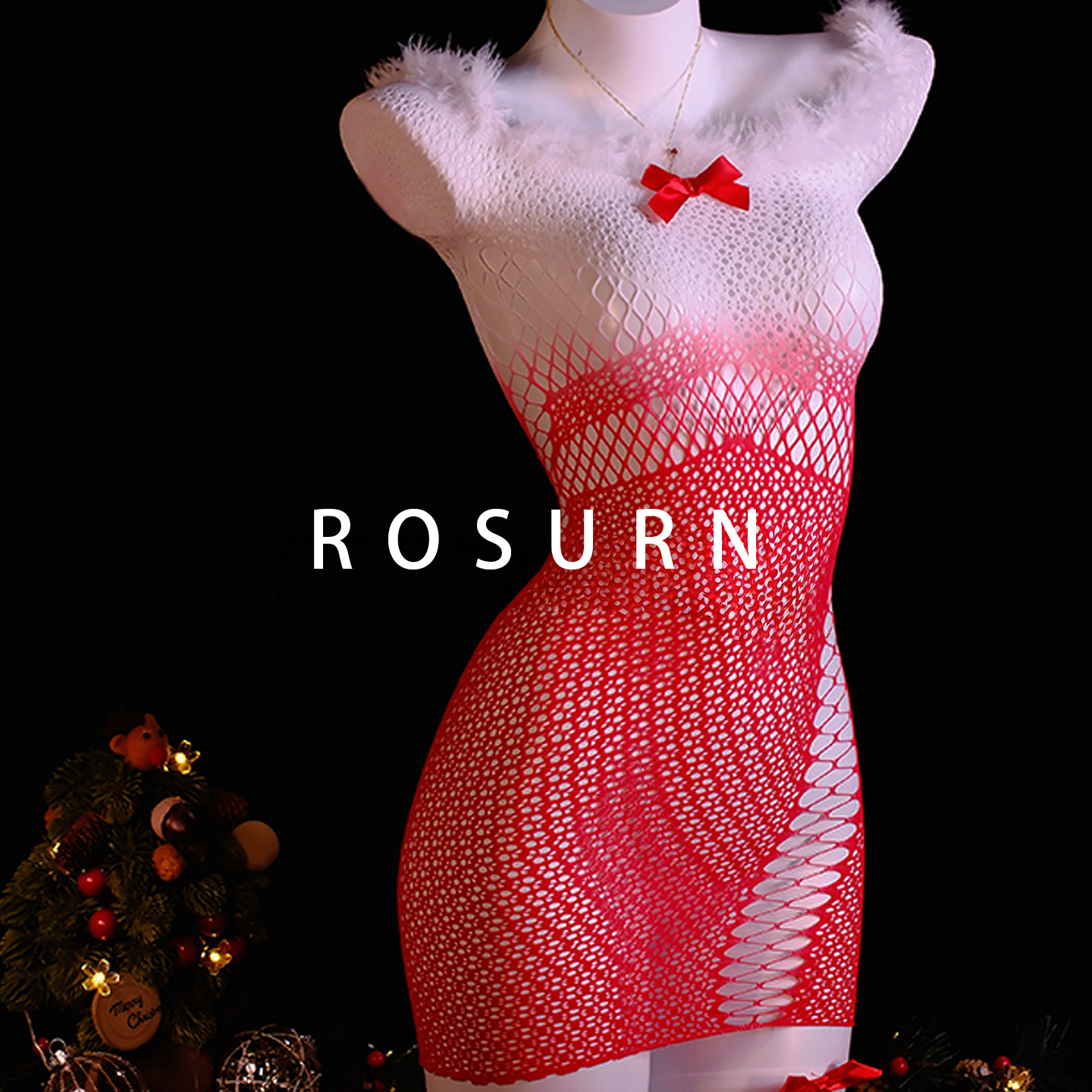 夜曲蔷薇「绒红圣诞」圣诞节战袍连体衣性感网衣