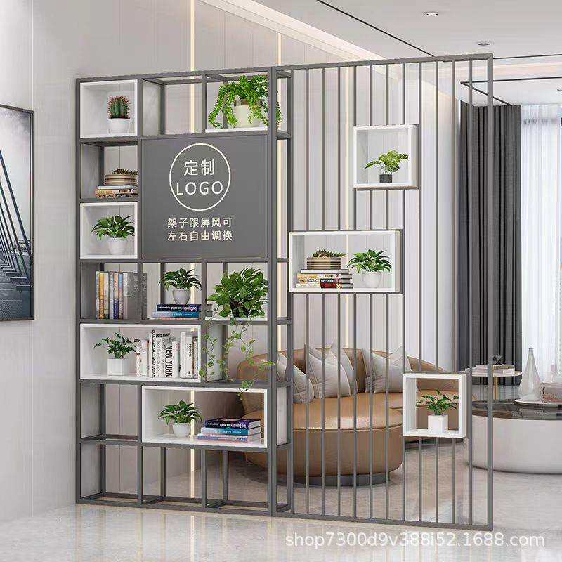 办公室轻奢书架铁艺屏风置物架轻奢logo装饰展示花架格栅隔断