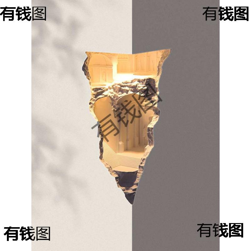立体壁灯嵌入式石膏灯墙角内嵌感应夜灯拐角装饰灯中式造型灯