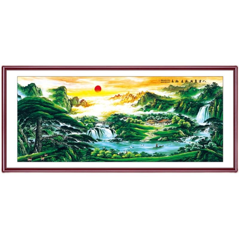 国画山水风景客厅装饰字画办公室靠山图挂画八方招财聚宝盆迎客松