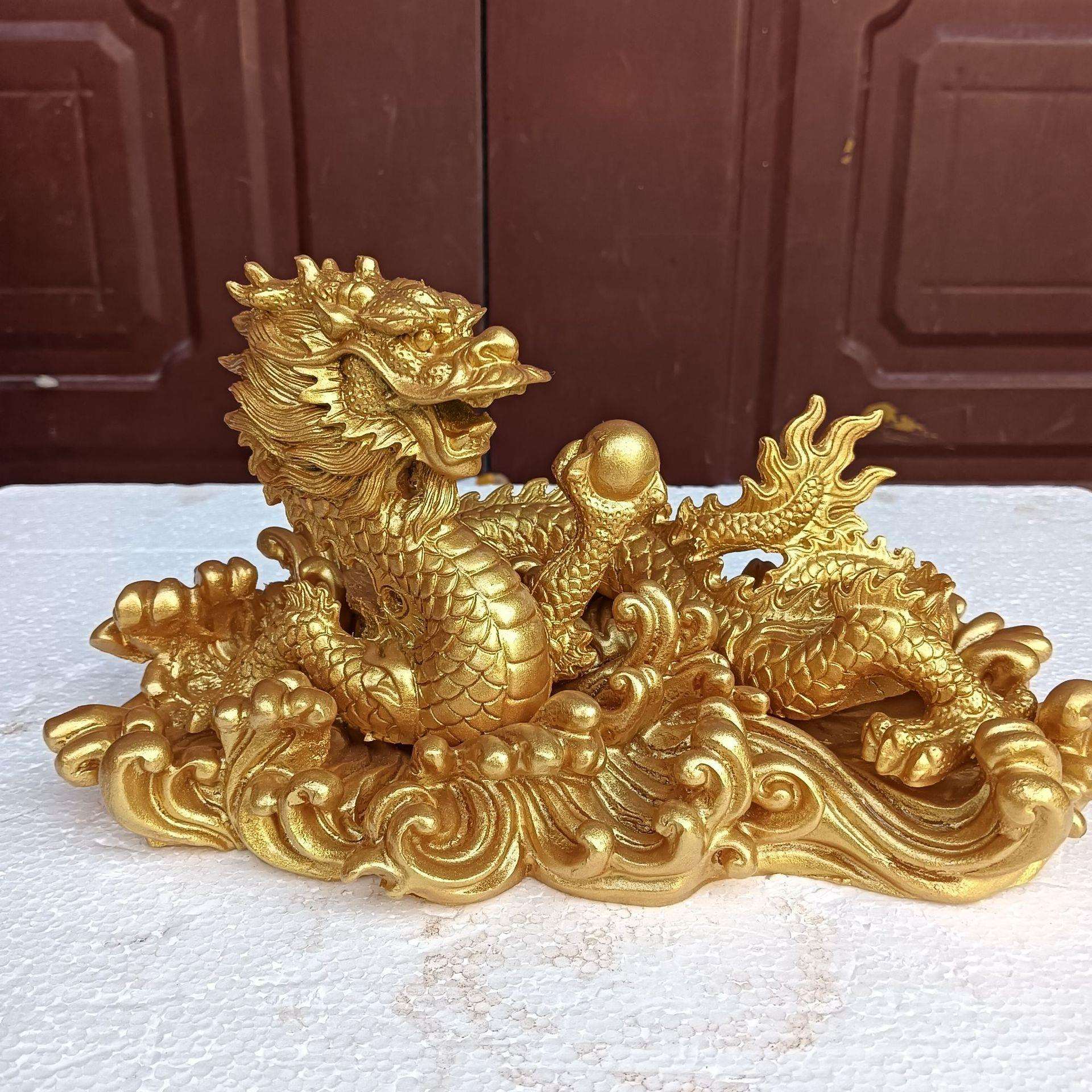 金色仿铜龙戏珠腾龙摆设仿古出水祥龙盛世家居客厅摆件工艺品