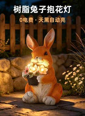 太阳能兔子灯户外树脂工艺品摆件庭院花园灯真动物造景阳台