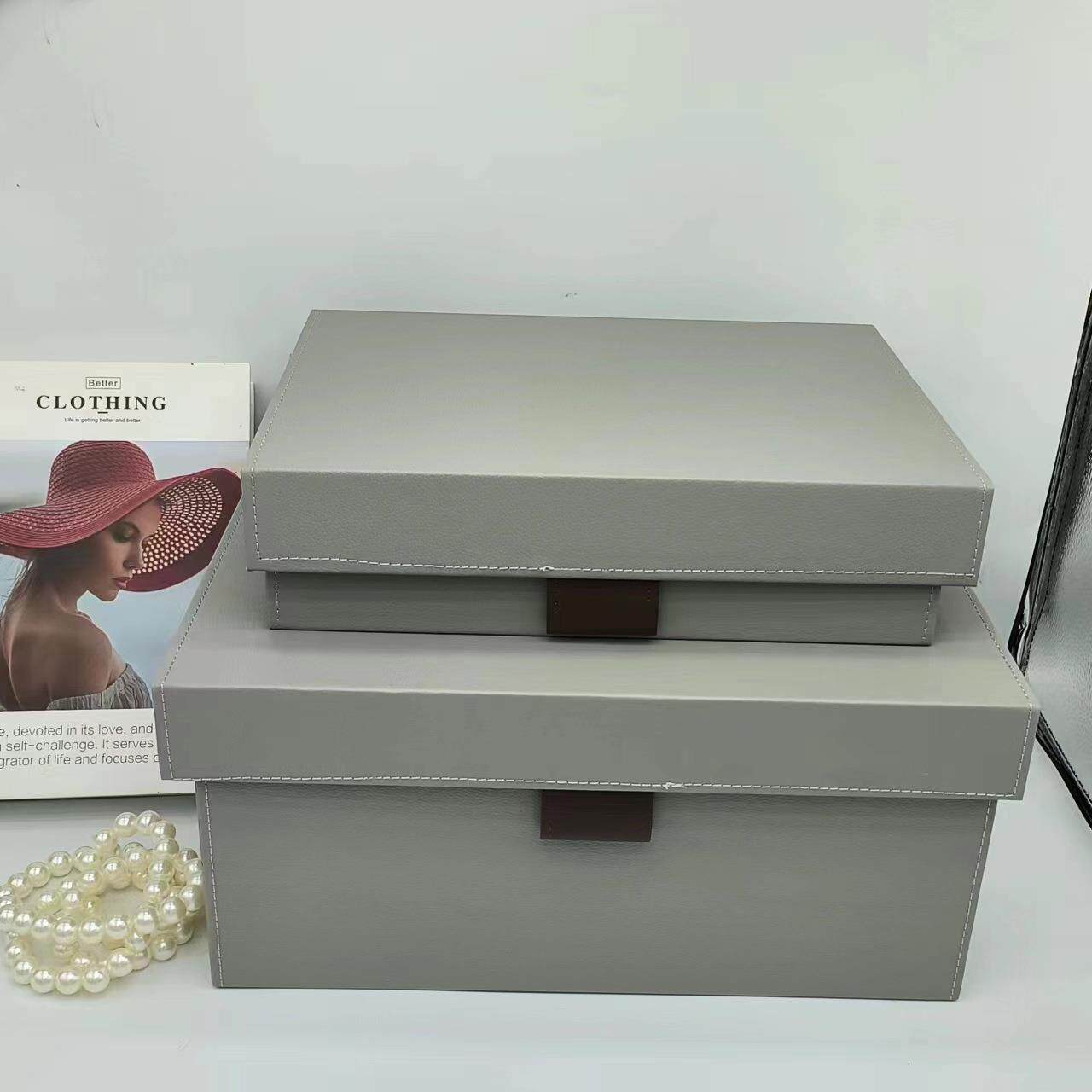 样板房衣帽间皮质收纳盒子简约轻奢高档木质收纳箱软装家居摆件