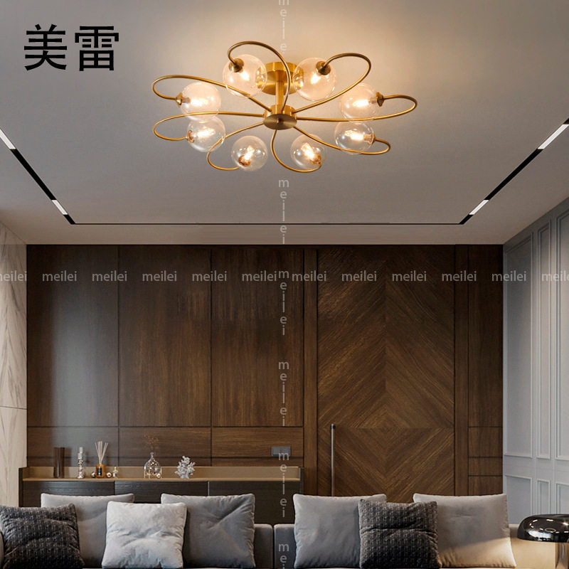 北欧灯具客厅吊灯现代简约大气家用轻奢卧室灯吸顶灯魔豆全铜吊灯