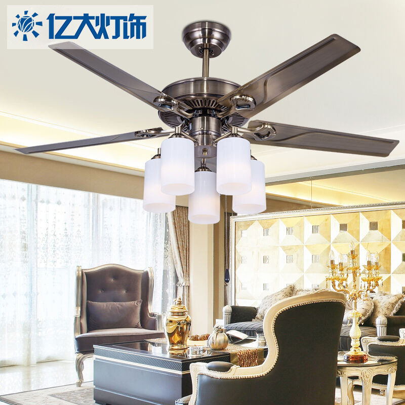 美式风扇吊灯客厅复古带灯餐厅吊扇灯书房铁叶灯一件代发静音