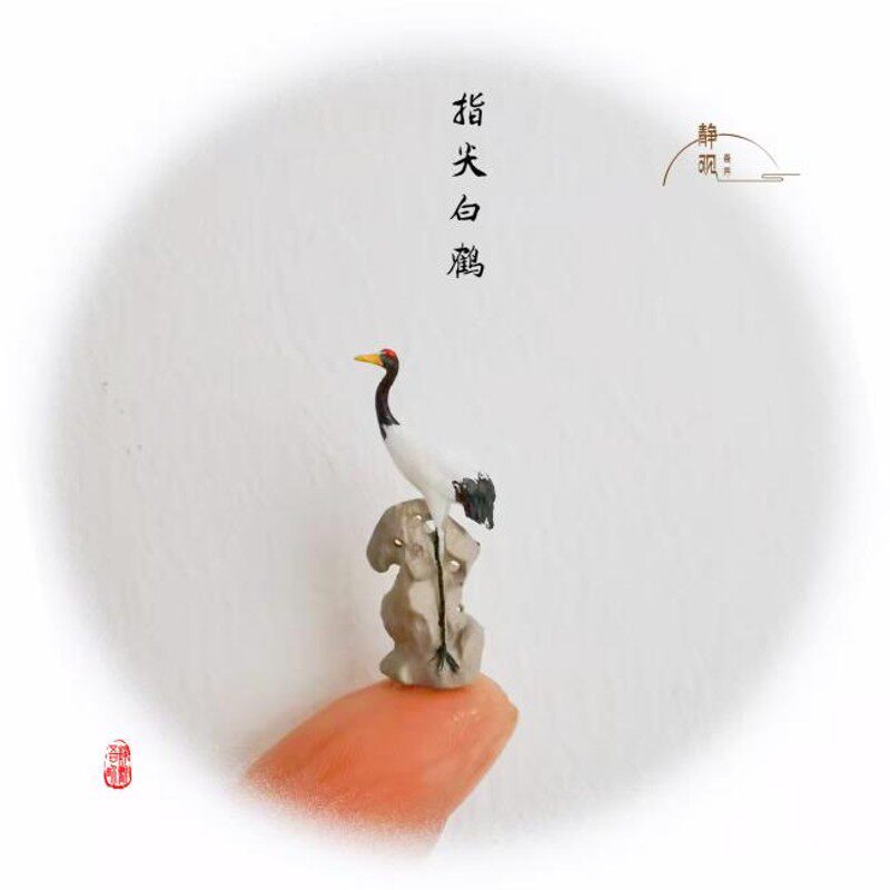 装饰摆景 白仙鹤踩石微景观 丹顶鹤山石松树树木盆景