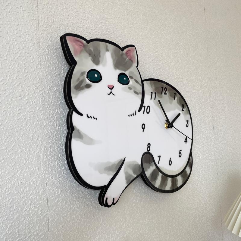 爱猫咪创意个性客厅挂钟儿童房幼儿园猫咖装饰挂墙钟表壁钟