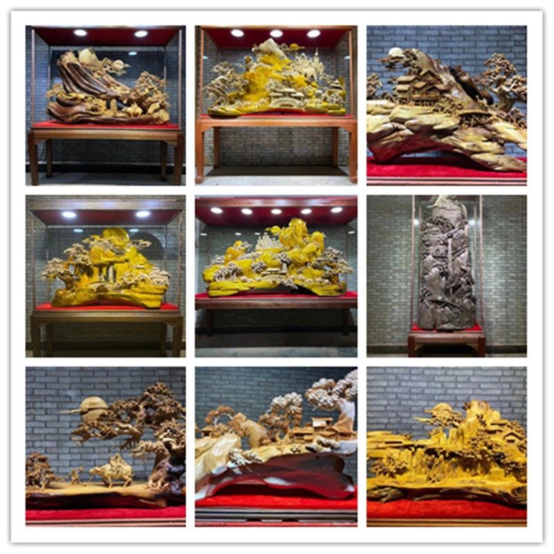 岩柏崖柏楠雕刻山水鸟动物物根雕木雕家居客厅办公室