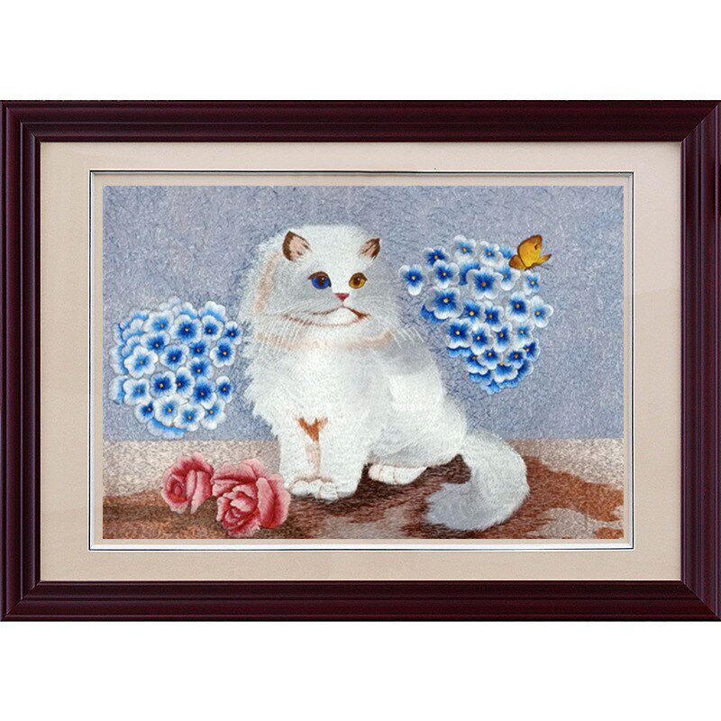 刺绣苏绣精品画猫 客厅卧室挂画绣猫戏蝶 结婚礼品百年合蜀绣