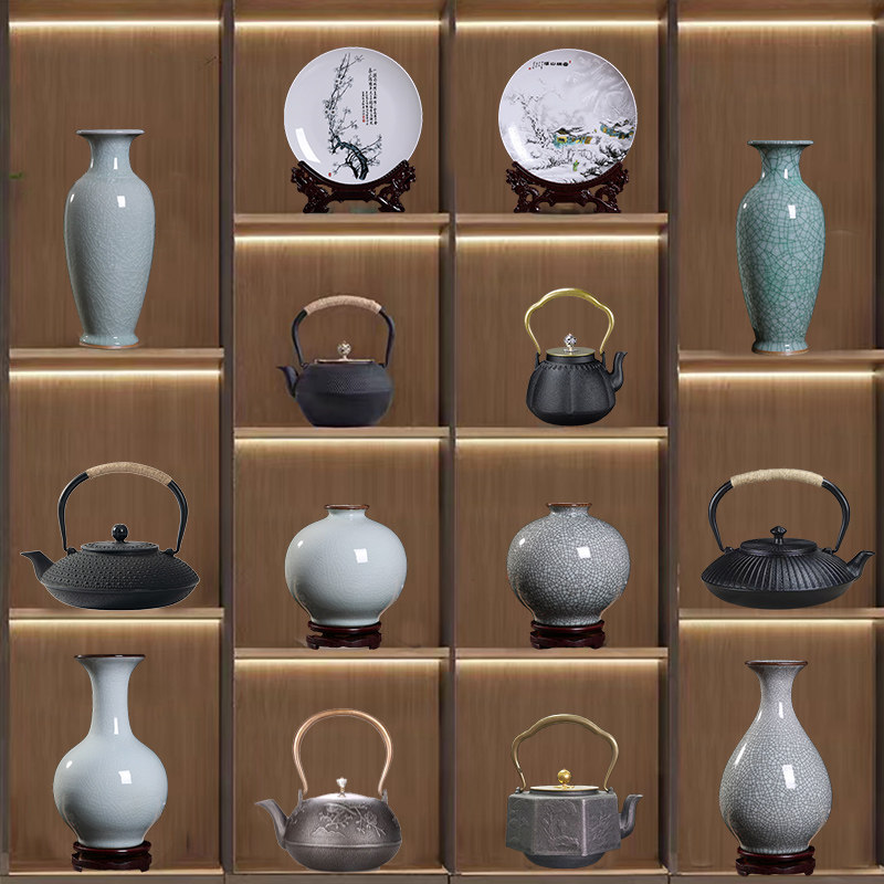 新家居陶瓷茶具装饰书柜客厅办公室展示柜软装工艺品
