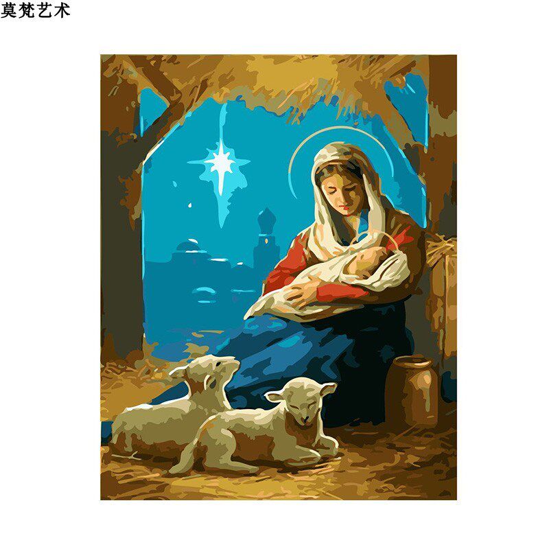 数字油画手工填充欧式物母子温馨手绘消磨时间涂色油彩画画