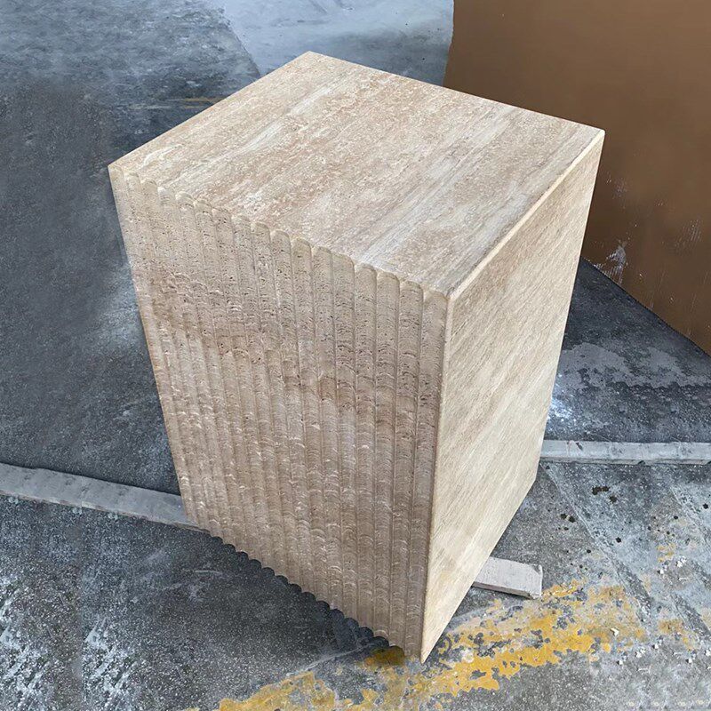 天然洞石大理石底座创意波浪造型雕塑台底座装饰柱端