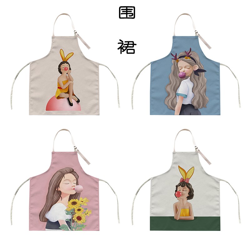 女生防污围裙儿童美术画画围兜洁麻帆布罩衣费