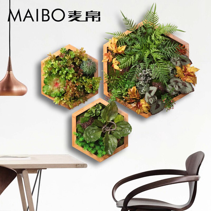 六边形仿真多肉绿植框壁挂奶茶店家居创意绿植挂件墙上饰画