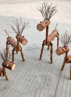 木头装饰小鹿特色创意工艺品店面橱幼儿园森系田园动物道具