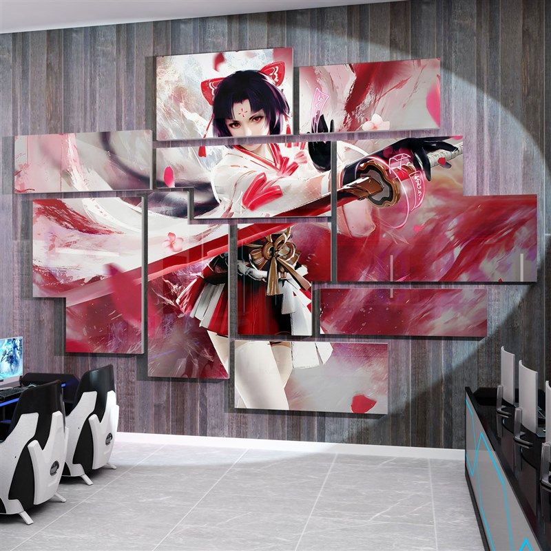 电竞酒店房间挂画永劫间游戏报饰画网吧网咖壁画卧室床画