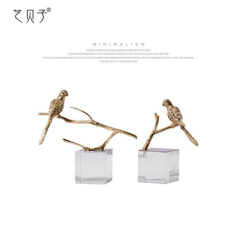 欧式现代铜鸟水晶底座家居摆件客厅电视柜别墅样板房设计师装饰品