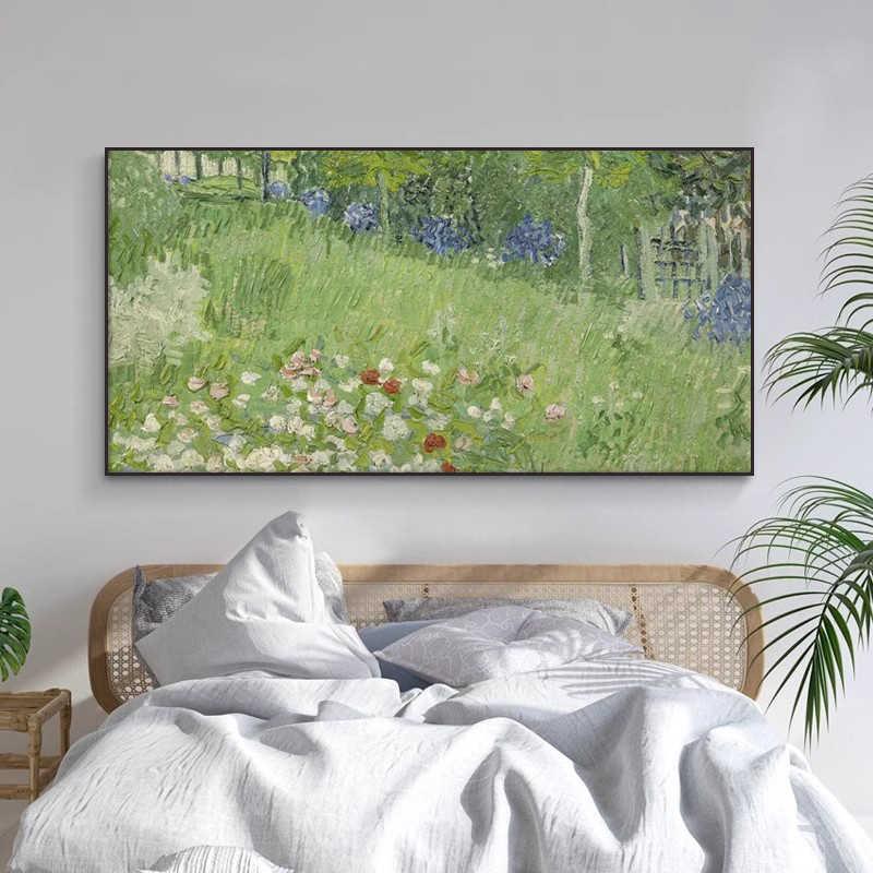 世界名画梵高杜比尼花园北欧风油画客厅印象派玄关横版装饰挂壁画