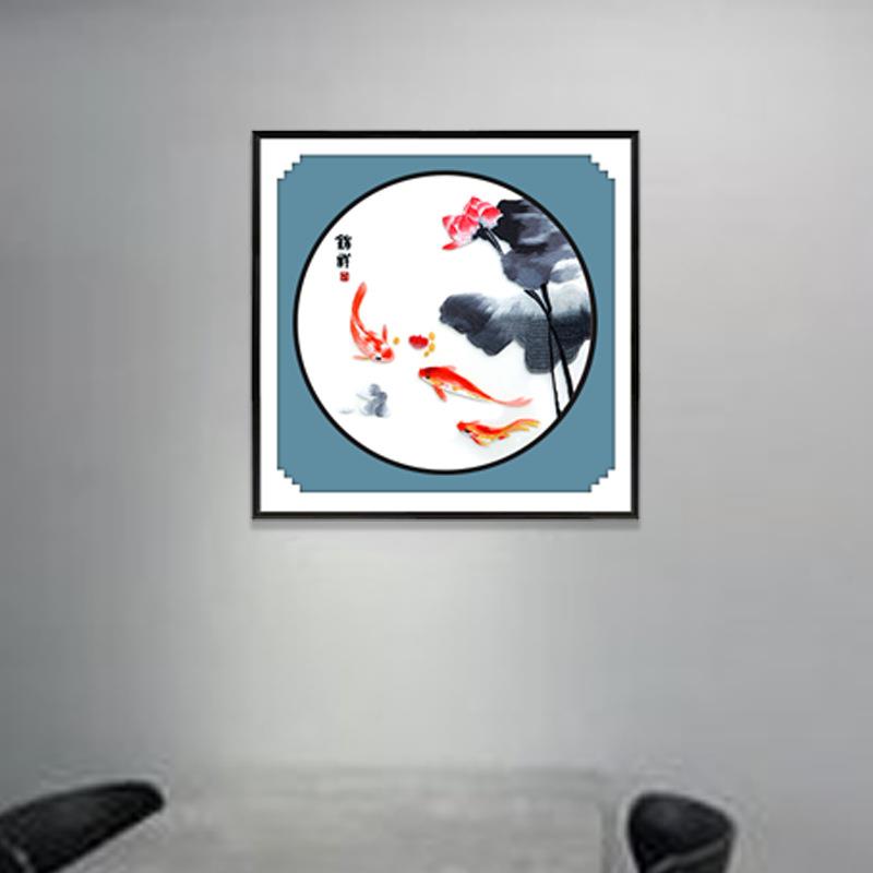 高级中式轻奢挂画苏绣刺绣挂客厅画铜饰国画山水玄画国风茶室壁饰
