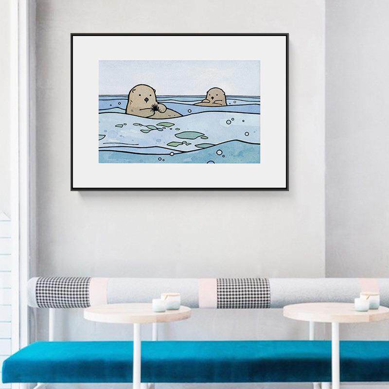 日韩简约温馨可爱卡通简笔装饰画海滩森林小动物挂画客厅卧室书房