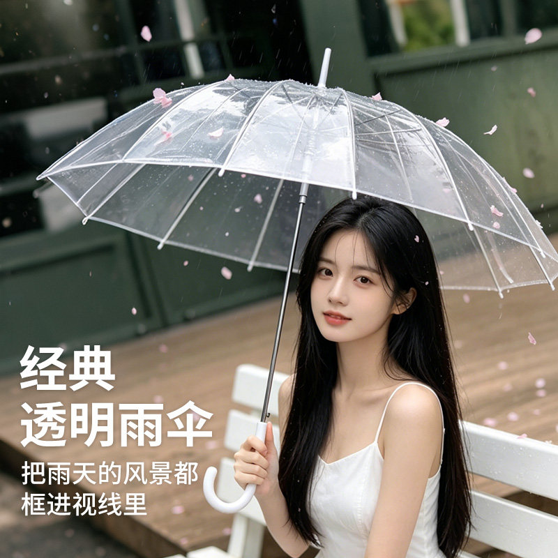 雨航直柄透明轻量雨伞图片