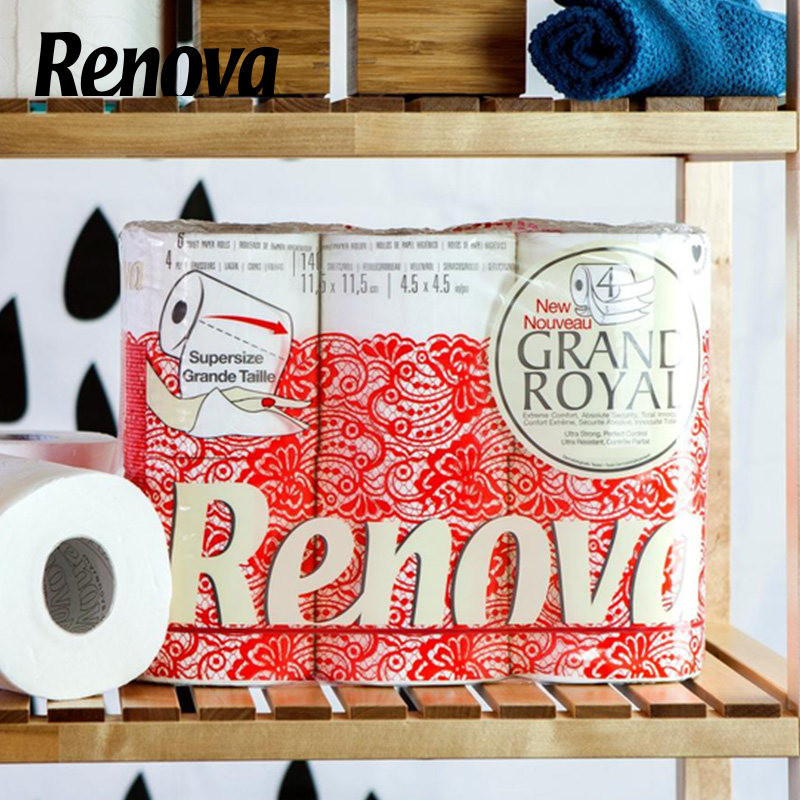 RENOVA葡萄牙进口皇冠卷筒纸4层加厚6卷卫生纸面巾纸家用厕所