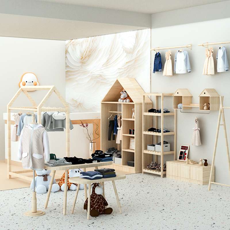 服装店实木展示架童装店儿童专用小衣架货架收纳架童装陈列挂基通图片