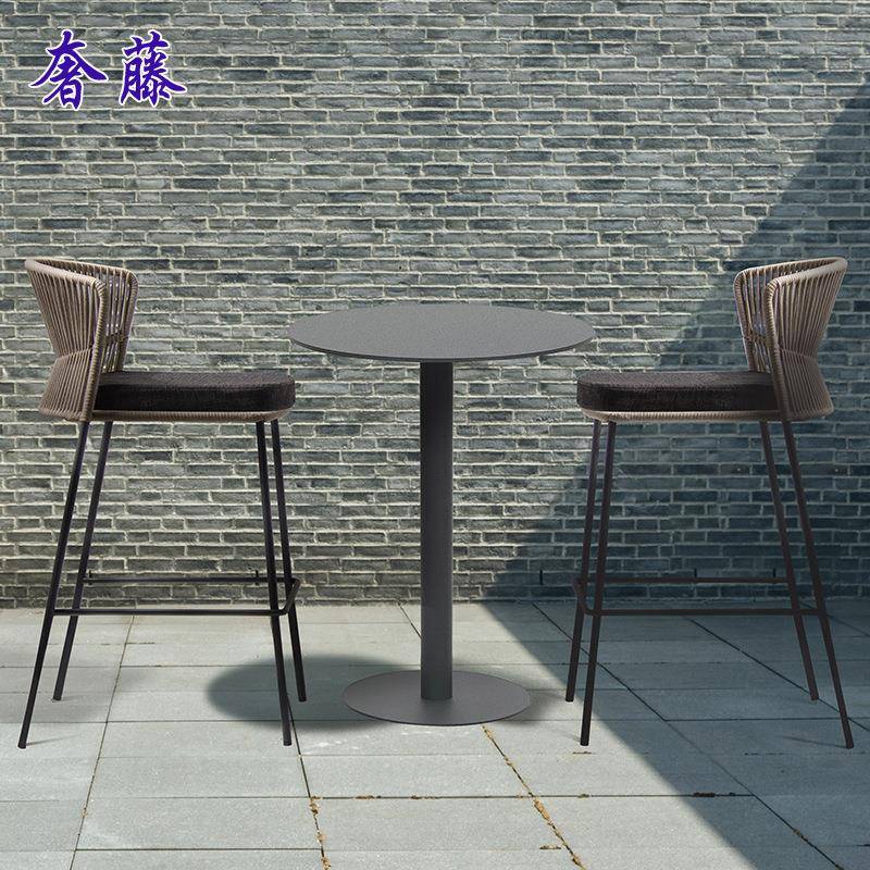 外绳编吧椅休闲酒吧餐厅背酒露天柚吧台椅-1木吧台高脚凳室外户店