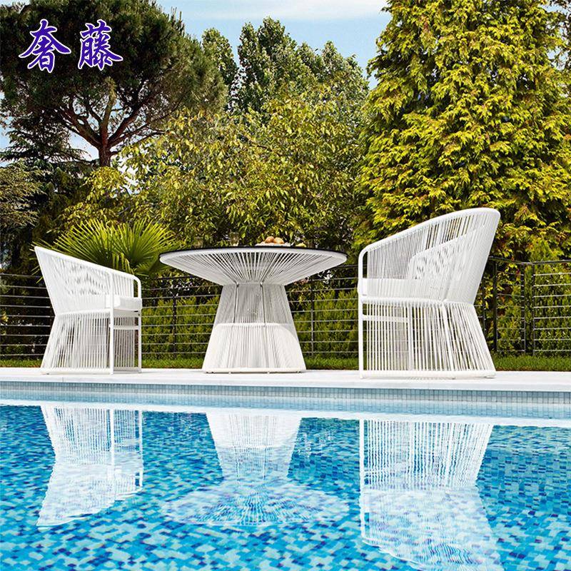 户外室休藤编桌椅闲桌椅庭院花园藤咖啡厅编桌椅外天阳台桌椅三露