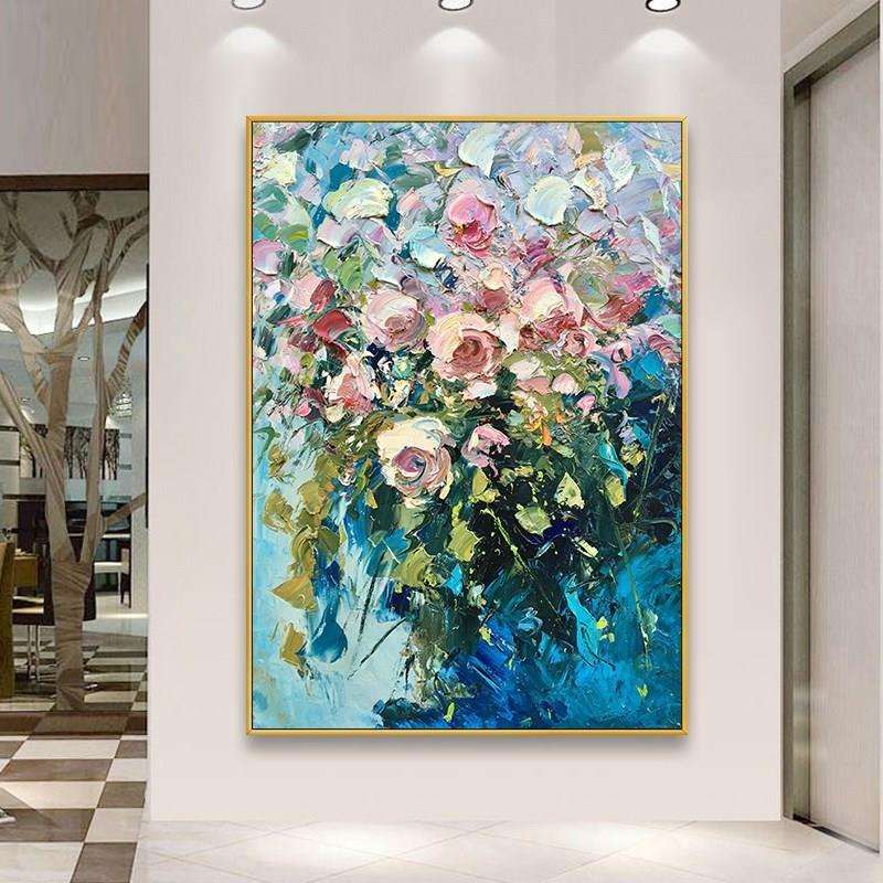 大芬村手绘油画现代抽象牡丹花卉客厅背景装饰画餐厅走廊玄关挂画