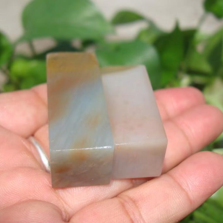 云南天青蓝带石皮素章印章一组2方1.4-1.5高5CM左右书画章寿山石